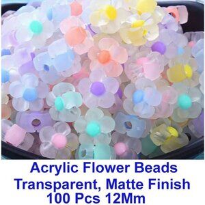 100 Pcs 12Mm Acrylic Flower Beads, Transparent, Matte Finish Large Hole for Pens